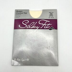 Silky Fit Queen Control Top Pantyhose Ivory‎ Stockings Hosiery Plus Size